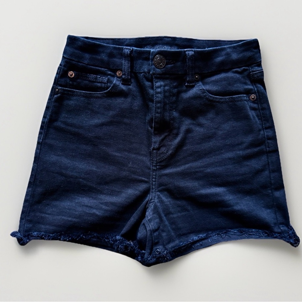 American Eagle Curvy Super Hi-Rise Shortie Denim Shorts Womens 2 Black Stretch